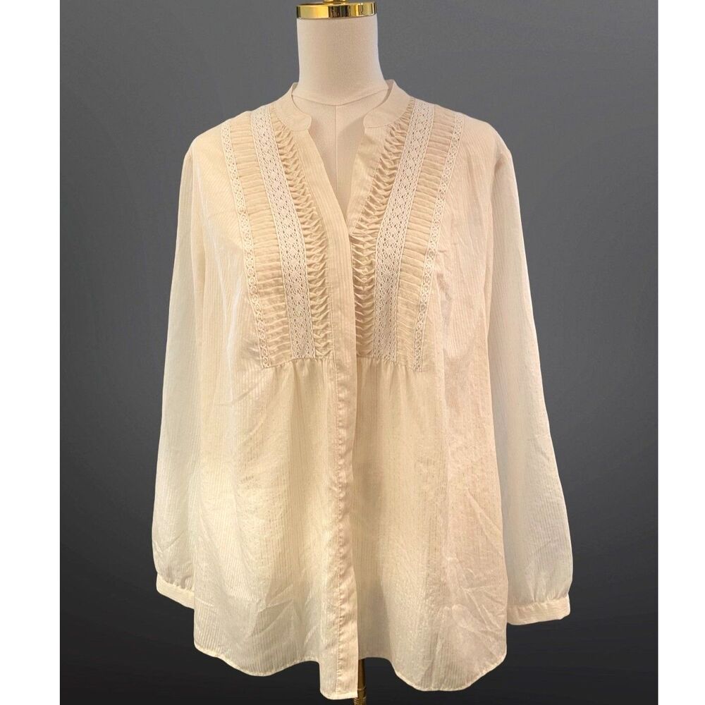 Ivory/Butter Yellow Lace-Trim Peasant Blouse